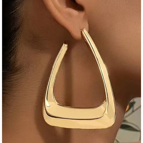 Gold Large Chunky Hoop Earrings - Picture 1 of 2